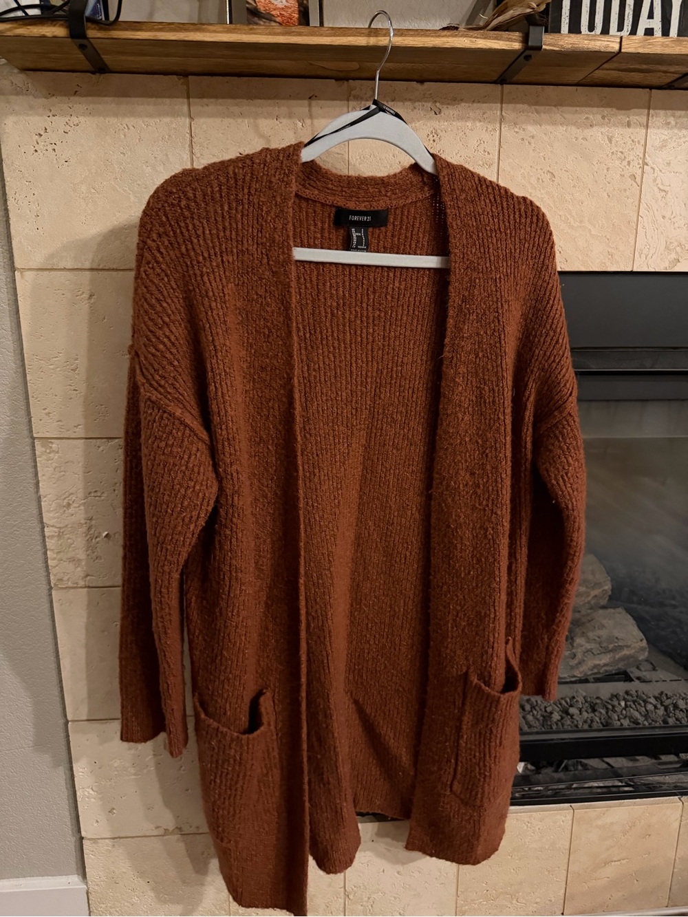 Forever 21 Burnt Orange Open-Front Pocket Cardigan